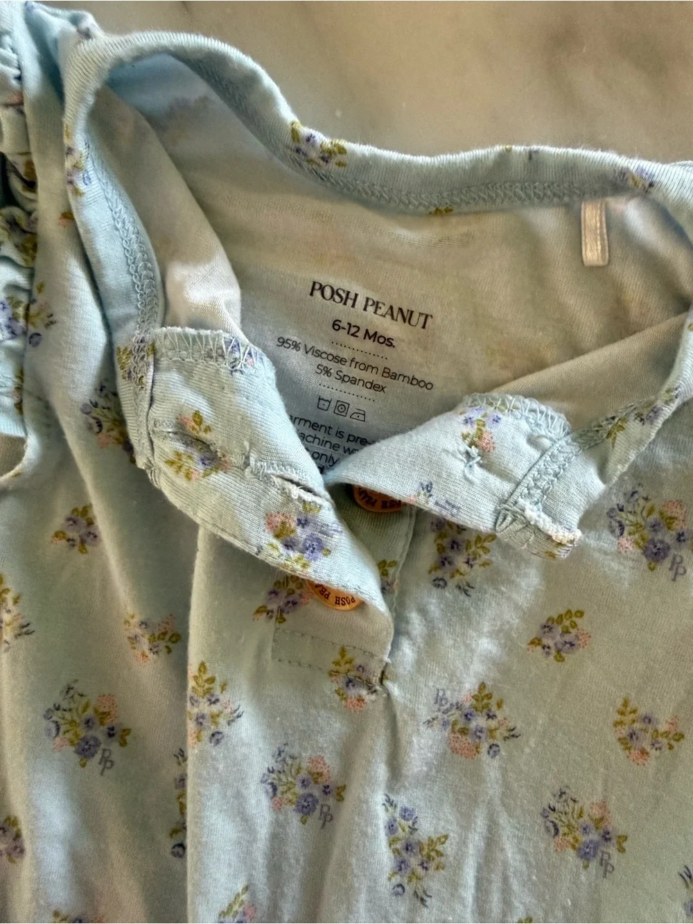Posh Peanut Light Blue Floral Baby Dress Romper 6-12mo